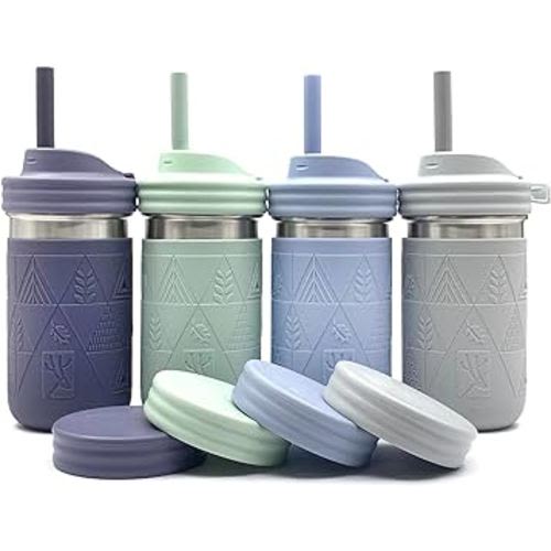 Elk and Friends14oz Stainless Steel Cups | Kids & Toddler Cups with Silicone Straws with Stopper | Spill proof cups for Kids | Smoothie Cups | Dishwasher Safe