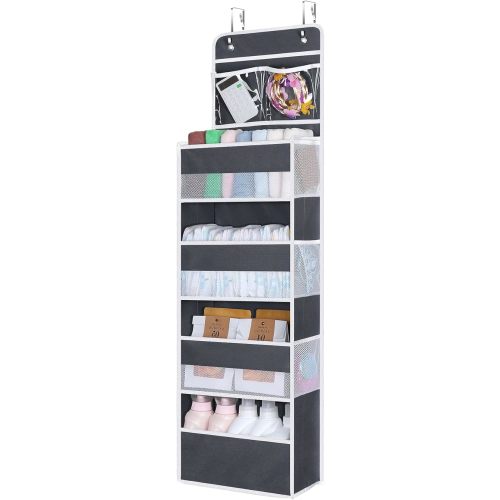 Univivi Over The Door Organizer with 6 Side Mesh Pockets, 5 Shelf Door Hanging Organizer Large Capacity Door Storage for Closet Nursery Bedroom Dorm and Baby Essential