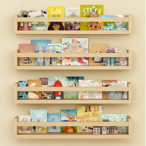 Onlysky Set of 4 Wall-Mounted Kid's Bookshelf - White Floating Nursery Book Shelves - Durable Wood Construction - Ideal for Nursery Decor, Kids Room, Toy Storage