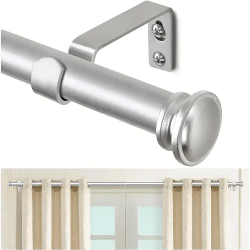 TONIAL Curtain Rod 32 to 86 Inch(2.6 to7.2 ft), Telescoping Splicing 3/4 Drapery Rods for Windows 20 to 82 Inch, Decorative Single Rod with Small Cap Finial, Silver