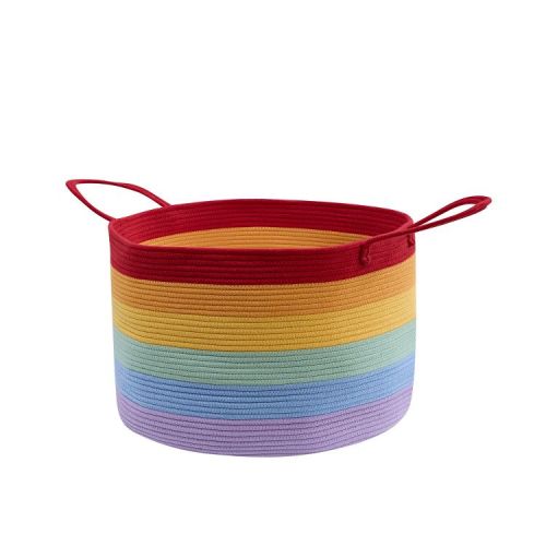VECELO Woven Storage Basket, Decorative Coiled Rope Basket, Round Washable Laundry Basket, Rainbow Colorful