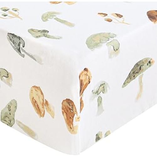 LifeTree Crib Sheets for Baby, Muslin Fitted Crib Sheets Neutral Boys Girls - Toddler Bed Sheet Fits Standard Crib, 70% Viscose from Bamboo and 30% Cotton, Mushroom Pattern, 28in x 52in