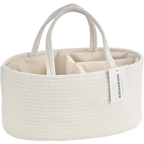 Large Diaper Caddy Organizer, Baby Storage Basket, Nursery Bin and Car Organizer for Diapers, Gift Basket for Baby Shower List or Newborn Essentials, Boys and Girls - Off White