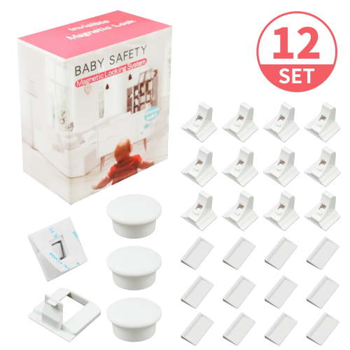 BUSATIA Magnetic Cabinet Locks Baby Proofing -12 Pack and 3 Keys