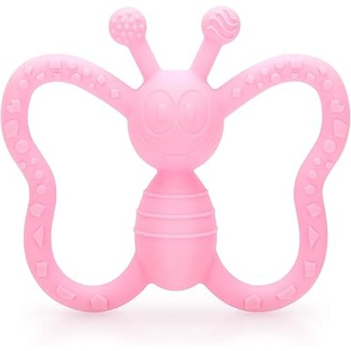 Baby Teething Toys, Butterfly Design Teether Pain Relief Toy for Newborn Babies, Freezer Safe Neutral Shower Gift, Soft Textured for Boy and Girl
