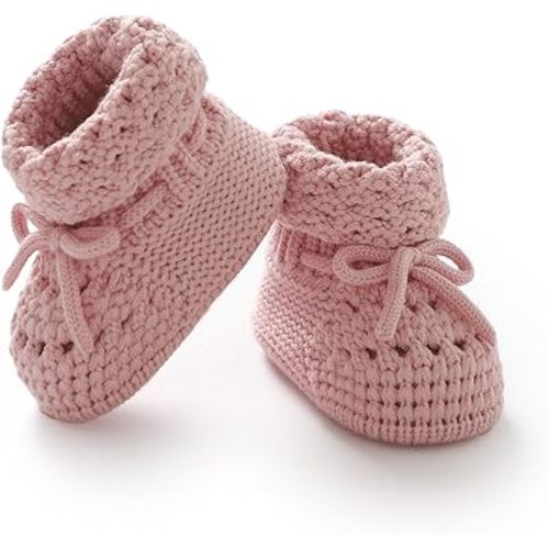 Baby Booties 100% Cotton Knitted Newborn First Cozy Warm Crib Shoes for Toddler Infant Boy Girl Babys Shower Gift