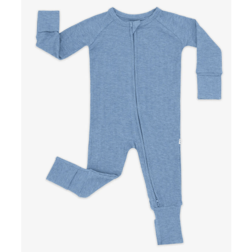 Heather Blue Ribbed Zippy - Little Sleepies (0-3 months)