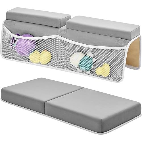 Baby Bath Kneeler and Elbow Rest Pad Set - 26'' Extra Long and 2.4'' Thick, Quick Dry Kneeling Pad for Bathing Baby with Knee & Arm Support, Foldable Non-Slip Bathtub Mat with Toys Organizer