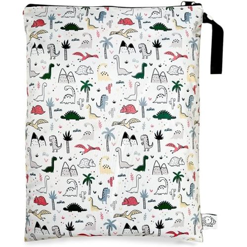 FLOCK THREE Washable and Reusable Wet Bag Diaper Bag Water Resistant Swimming Bag Pouch, Yoga Gym Bag, 12.6'' x 16.5''