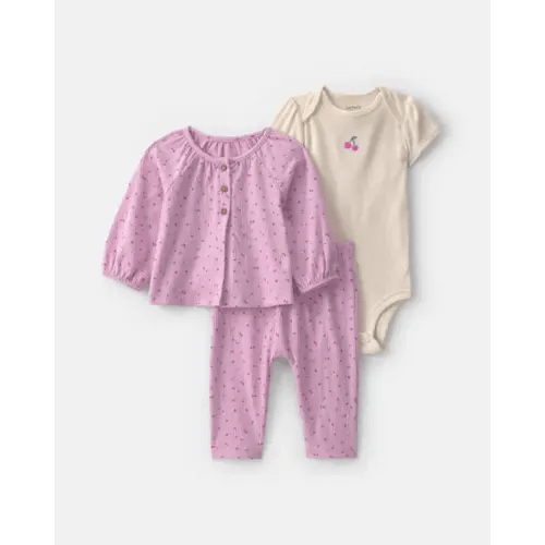 Baby Girl 3-Piece Cherry Layering Set - Pink/Ivory | Carter's