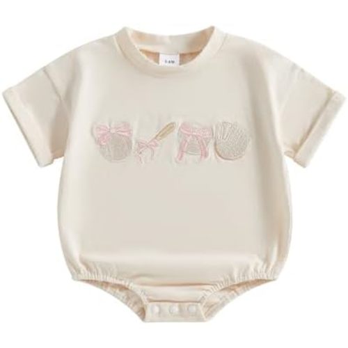 Baby Boy Girl Baseball Romper Newborn Bow Basketball Rompers Summer Casual Short Sleeve Embroidery Golf Bodysuits