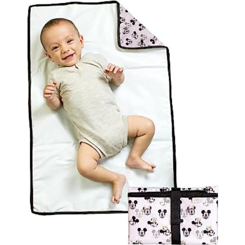Disney Baby by J.L. Childress Full Body Portable Changing Pad for Baby, Mickey Minnie Ivory , 19x30 Inch (Pack of 1)