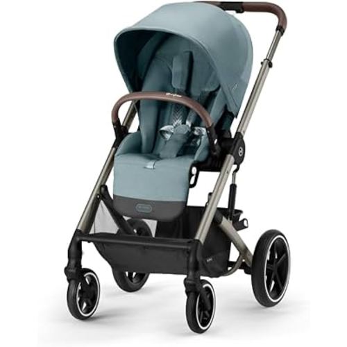 Cybex Balios S Lux Toddler and Baby Stroller with Reversible Seat, Unique One-Pull Harness, and Multiple Recline - Travel System Ready, with One Hand Fold, Taupe Frame/Sky Blue Seat