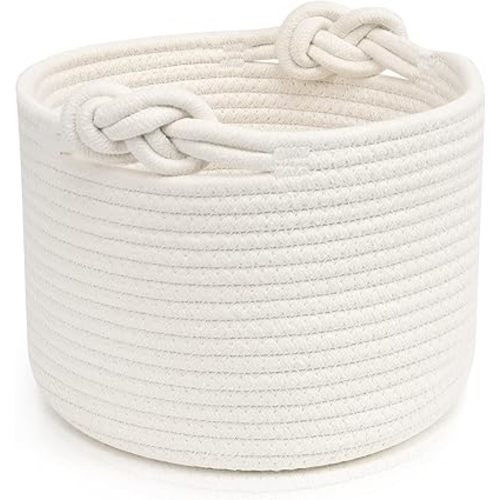 Bellar Small Rope Basket,Shelf Storage Baskets for Organizing,Cute White Storage Basket,Round Decorative Box for Kids,Woven Rope Storage Snack Storage Area Decorative Boxes Aesthetic -9.4’’*7.1’’