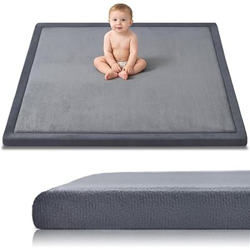 Baby Play Mat for Floor, 1.2" Thick Memory Foam 50"×50" Playpen Mat for Kids, Infants, Toddlers - Soft, Durable Baby Crawling Mat for Tummy Time, Sitting with Non-Slip Bottom (Dark Gray)