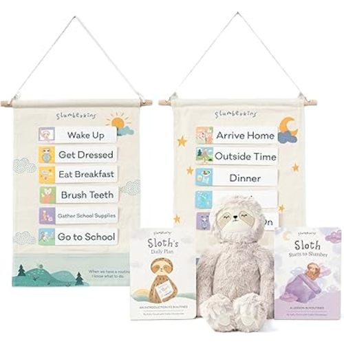 Slumberkins 18 Piece Visual Schedule for Kids | Reversible Visual Tool to Teach Day Time and Nigh Time Routines at Home & School | for Toddlers, Preschoolers, Children with Autism