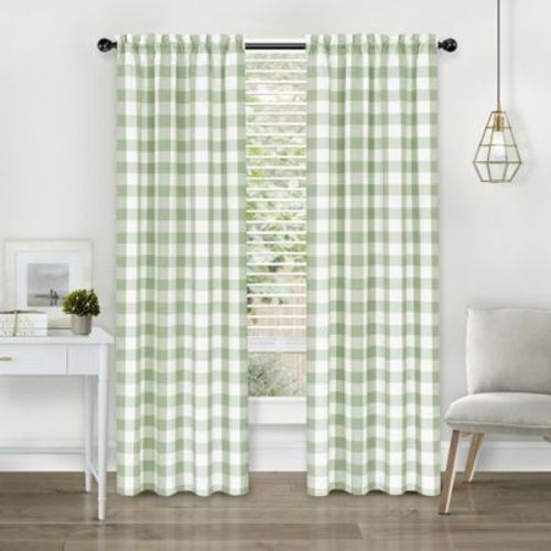Kate Aurora Modern Farmhouse 2 Piece Large Buffalo Plaid Check Rod Pocket Curtains - 84 In - Granny Apple Green
