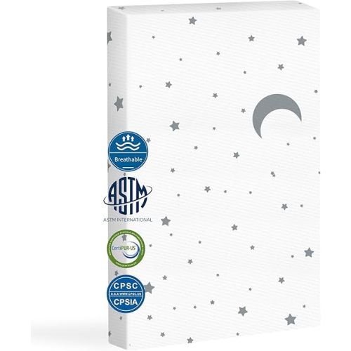 38"x26" Pack and Play Mattress for Baby and Toddlers - Breathable Pack N Play Mattresses Dual Sided Use Inner Core Thick Removable Cute Star Washable Cover
