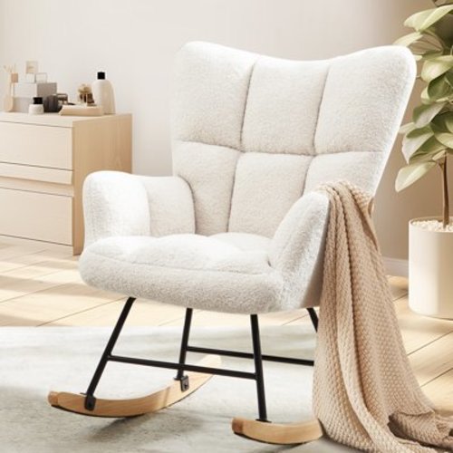 EverPick Teddy Upholstered Glider Rocker Chair – High Back Recliner, Soft Rocking Accent Chair for Nursery, Living Room & Bedroom, Modern Reading Chair with Smooth Glide Motion (Beige)