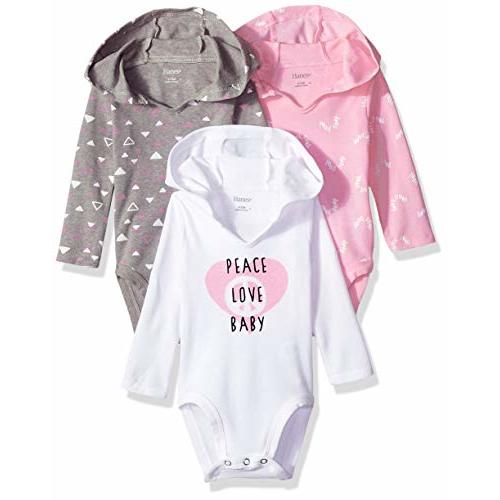Hanes Baby Long Sleeve Bodysuit, Ultimate Bodysuit Hoodie Boys & Girls, 3-pack