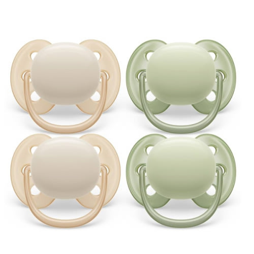 Philips Avent Ultra Soft Pacifier - 4 x Soft and Flexible Baby Pacifiers for Babies Aged 0-6 Months, BPA Free with Sterilizer Carry Case, SCF091/23