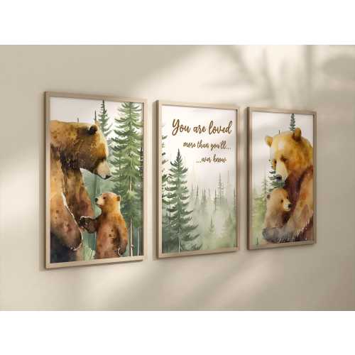 Bear Nursery Wall Art, Bear Print, Set of 3 Bear Wall Decor Nursery, Bear Theme Decor, Neutral Nursery Decor, Woodland Forest Nursery 406