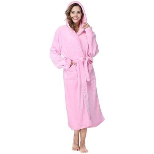 RONGTAI Womens Long Robes Plush Fleece Nightgown Thick Hooded Bathrobe with Pockets Fluffy Sleepwear for Men