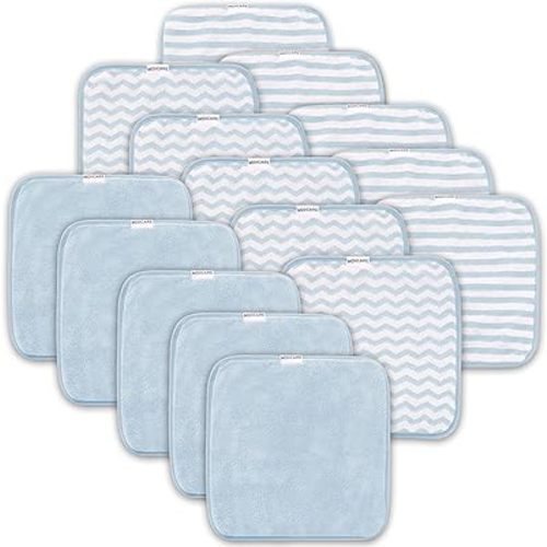 15 Pack Baby Washcloths - Super Soft Absorbent Wash Cloths for Boy and Girl, Newborn Essentials Baby Clothes, Gentle on Sensitive Skin for Face and Body, 10" by 10" Aquamarine