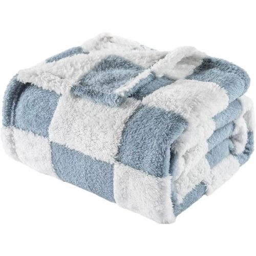 Fleece Baby Blanket for Boys 3D Checkerboard Design, Warm Cozy and Fluffy Infant Newborn Toddler Small Receiving Blankets for Crib Stroller, 30x40 Inches, Blue