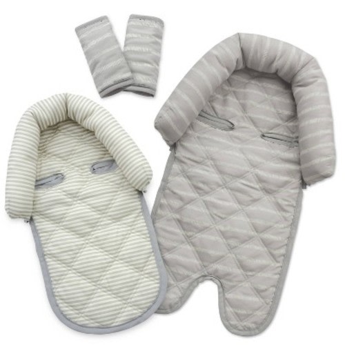 GoldBug Duo Car Seat Head Support and Strap Cover - Car Seat Insert for Baby - Gray Ticking Stripe