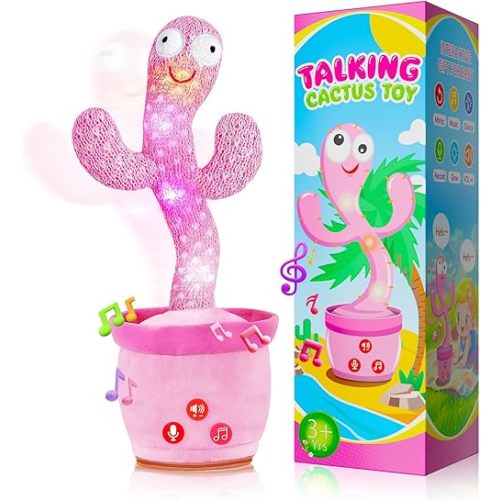 Dancing Talking Cactus Toy for Baby Toddler, Volume Adjustable, Mimicking, Recording, Singing English Songs, Tummy Time Toys –Baby Toys Girls Gifts