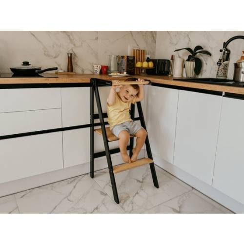 BLACK Folding Kitchen Tower, Super THIN Foldable Helper Tower LELEKA, Adjustable Height Helper Stool, Toddler Safety Stool, Learning Ladder - Etsy