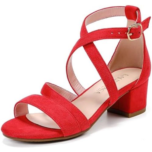 Girls Sandals Chunky High Heel Strappy Open Toe Ankle Strap Dress Shoes for Little Big Kids in Wedding Party