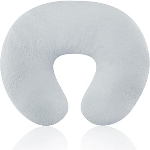 Hooyax Muslin Nursing Pillow Cover, Soft Breathable Feeding Slipcover for Breastfeeding Moms, Stretchy Removable Infant Pillow Cover for Boy and Girls (Grey)