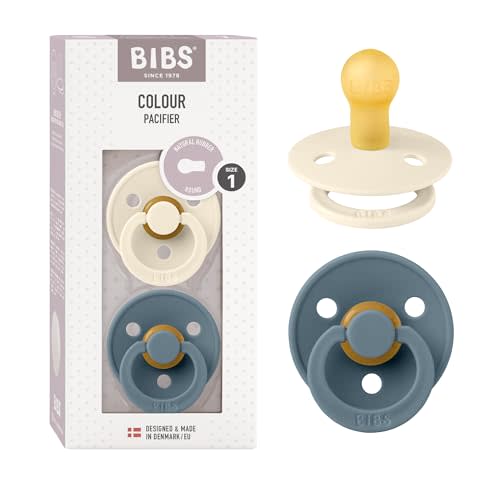 Bibs Colour Pacifier 2-Pack | BPA Free Soother, Round Nipple. Natural Rubber Latex,