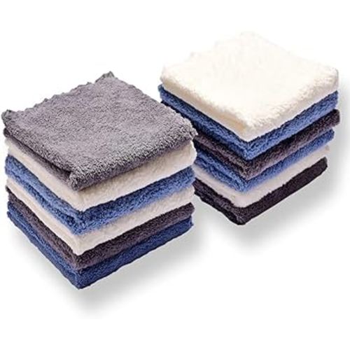 Kyapoo Baby Washcloths 12 Pack 12x12 Inches Microfiber Coral Fleece Extra Absorbent and Soft for Newborns, Infants and Toddlers-3