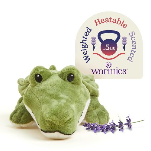 warmies Junior Microwavable & Weighted Stuffed Animals, Alligator - Heated Stuffed Animal Plushie for Warmth & Comfort - Cute Soft Plush Toys for Adults & Children (Boys, Girls, Babies & Toddlers)