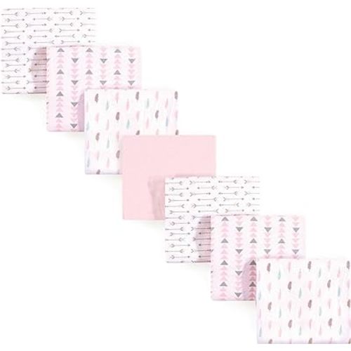 Luvable Friends Unisex Baby Cotton Flannel Receiving Blankets, Girl Feathers 7-Pack, One Size