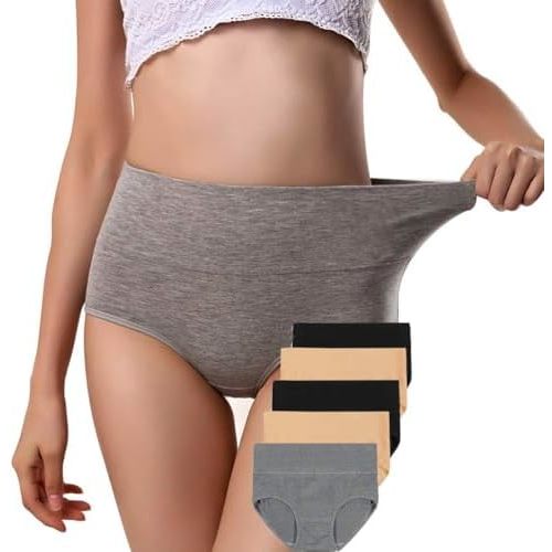 ANNYISON Womens Underwear, Soft Cotton High Waist Breathable Solid Color Briefs Panties for Women