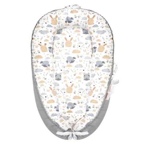 Baby Lounger - Baby Lounger for Newborn 0-24 Months, Baby Nest Breathable & 100% Cotton Cover Adjustable Portable Infant Lounger, Co Sleeper for Baby in Bed, Baby Essentials and Gifts
