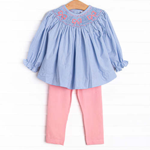 Bows in a Row Smocked Legging Set, Pink – Stitchy Fish