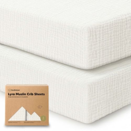 KeaBabies Lyra Muslin Crib Sheets for Boys, Girls, 2pk 52x28 Cotton Baby Crib Mattress Sheets Fitted, Soft, Breathable (Soft White)