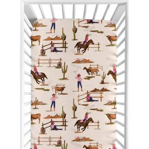 Sweet Jojo Designs Girl Baby Fitted Crib Sheet Western Cowgirl Pink Brown Beige Blue