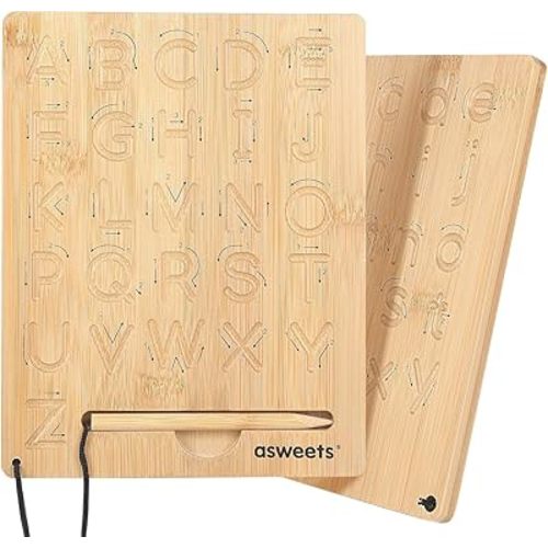 Asweets Montessori Wooden Alphabet Tracing Board, Wood Letter Practicing Board,Double-Sided Boards for Toddlers and Preschool Gifts for Kids(1 Piece)