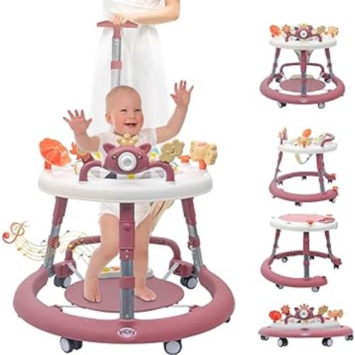 Baby Walkers, Baby Walker with Wheels,Baby Walker Baby Jumper Activity Center, Adjustable Baby Walkers and Activity Center Bouncer Combo for Boys and Girls for 6-18 Months