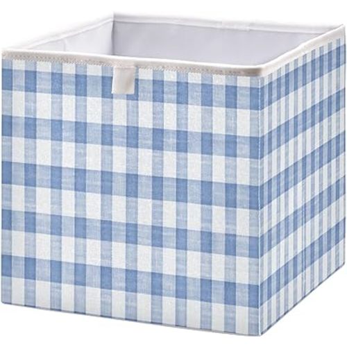 Kigai Blue White Gingham Storage Cubes for Organizing 11x11 inch Foldable Fabric Storage Bin Closet Oagnizer Toy Box Holiday Decorative Basket for Nursery Bedroom Office