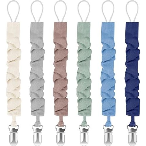 TenderBabe Pacifier Clip,6 Pack Pacifier Holder Clip with Adorable Frill Design,Soft Flexible Binky Clips for Baby Girl and Boy