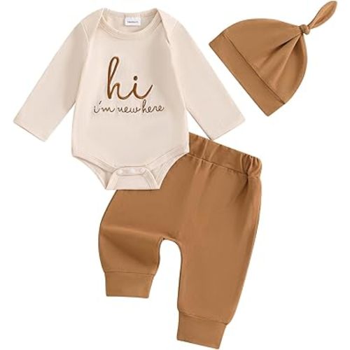 Twopumpkin Newborn Baby Boy Girl Clothes Outfits Short Sleeve Romper Bodysuit Cotton Pants and Hat Coming Home Outfit