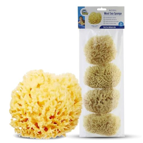 Baby Buddy Natural Wool Sea Sponge, Newborn Bath Time Essential, Ultra Soft for Delicate Skin, Hypoallergenic and Biodegradable, 4 Pack