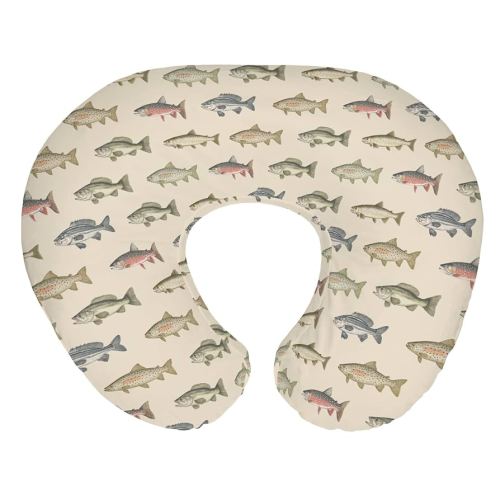 Lake Fishing Baby Nursing Pillow Covers for Boy Girl Freshwater Fishes Nursery Feeding Pillowcase for Breastfeeding Pillows Fishing Lover Gift Soft Stretchy Removable Slipcover for Newborn Infant